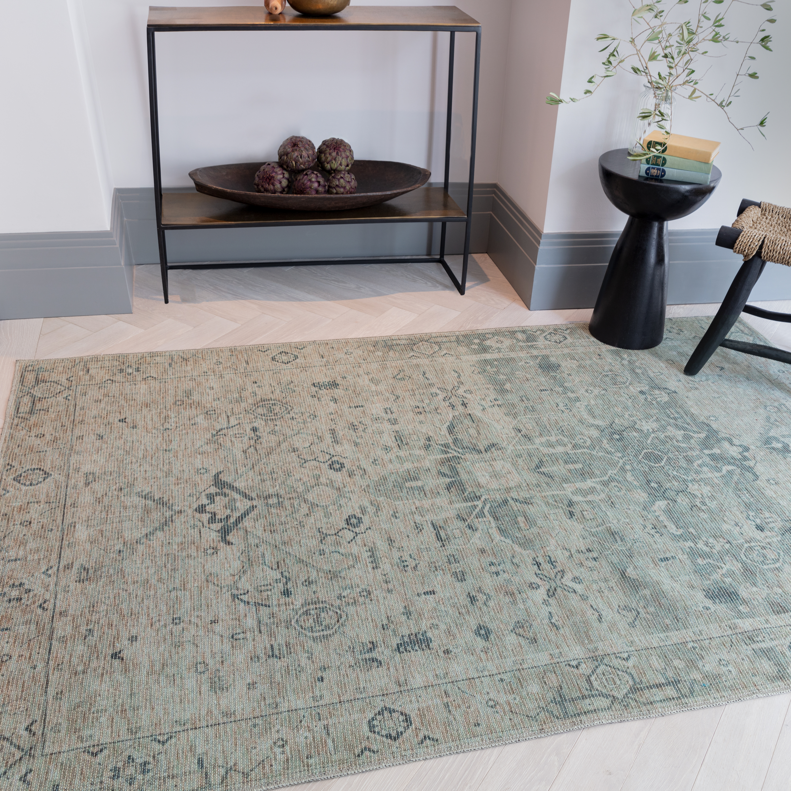 Kaya Vida Ky04 Traditional Persian Floral Rugs In Green